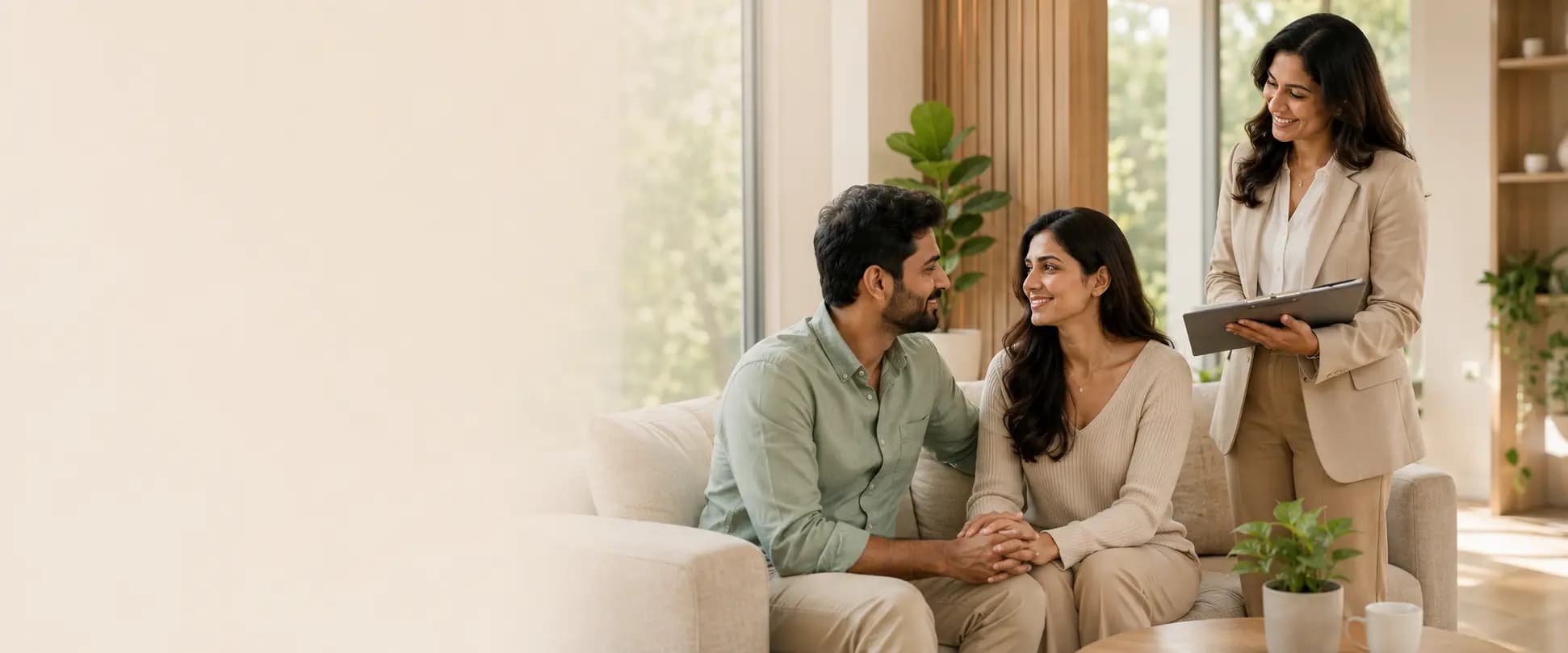 A couple speaking with a counsellor